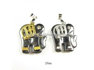 Hematite Elephant 22x28mm Pendant Gold/Silver Plated Cap